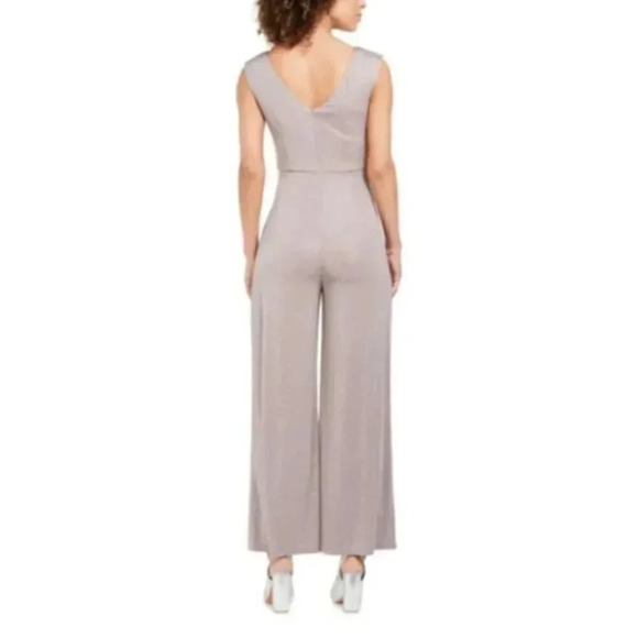 Eliza J Twist Front Boat Neck Jumpsuit Taupe Glittery 4 - Picture 3 of 16